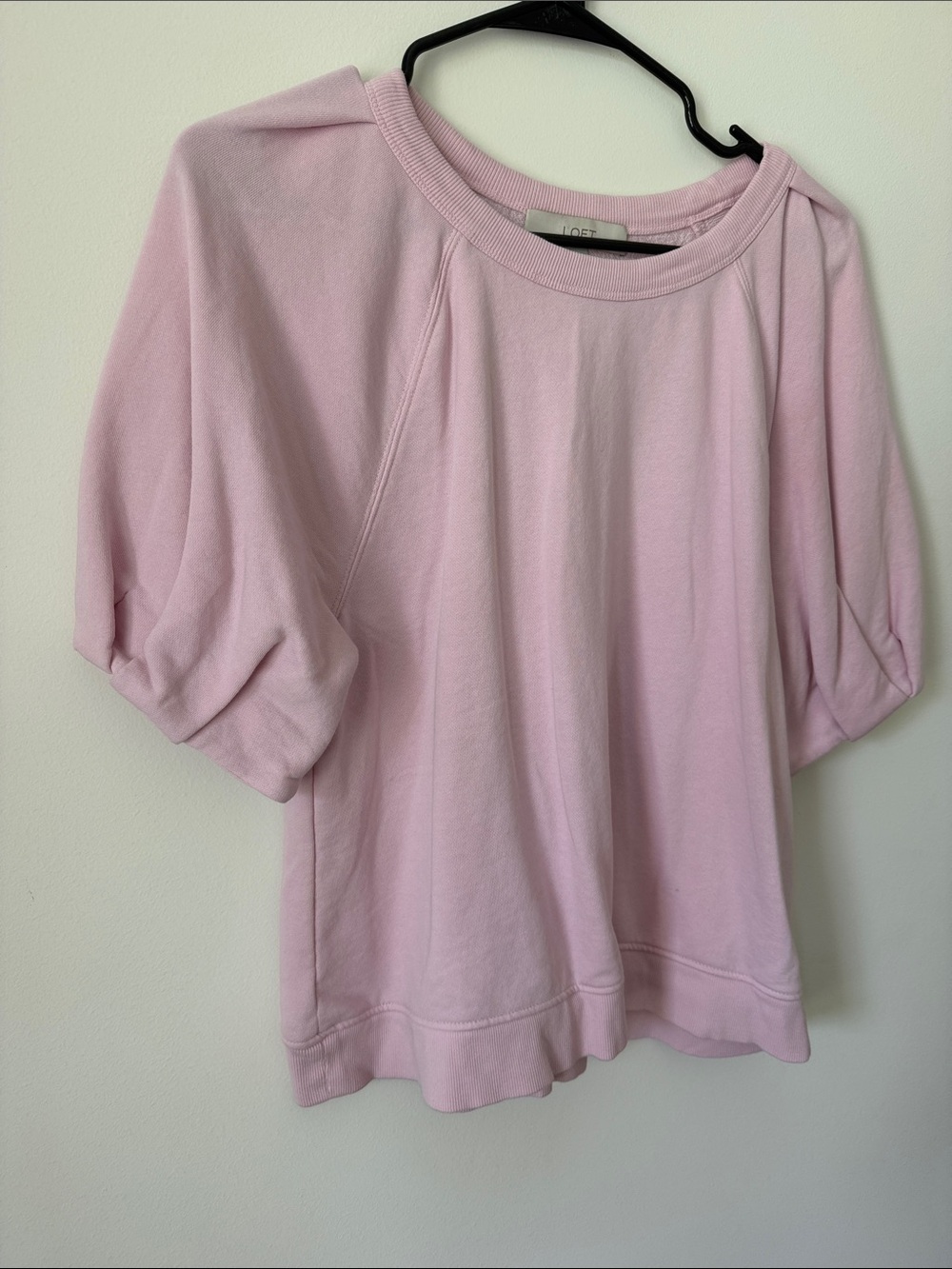 LOFT Soft Pink Puff-Sleeve Sweatshirt Top - Picture 2 of 3